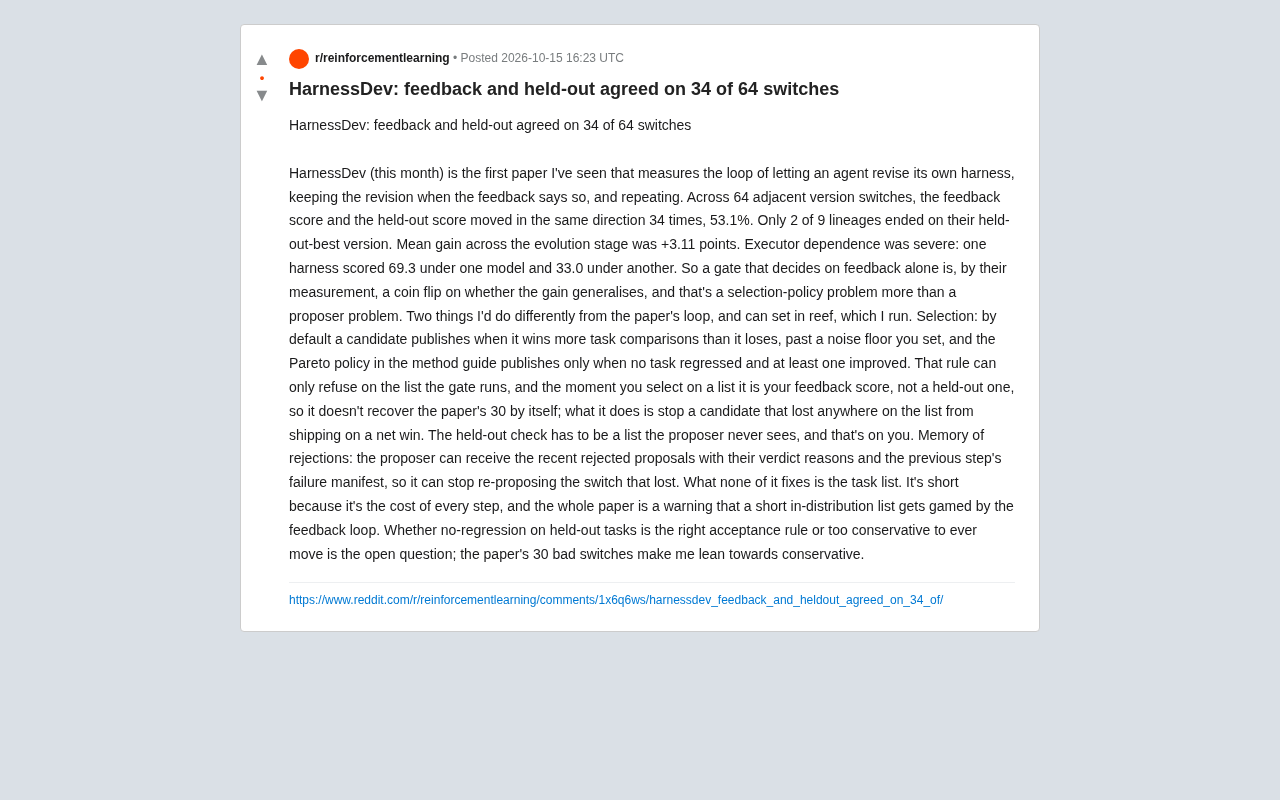 HarnessDev论文解读:反馈分数与留出分数仅53%一致,自我改进循环存在选择偏差