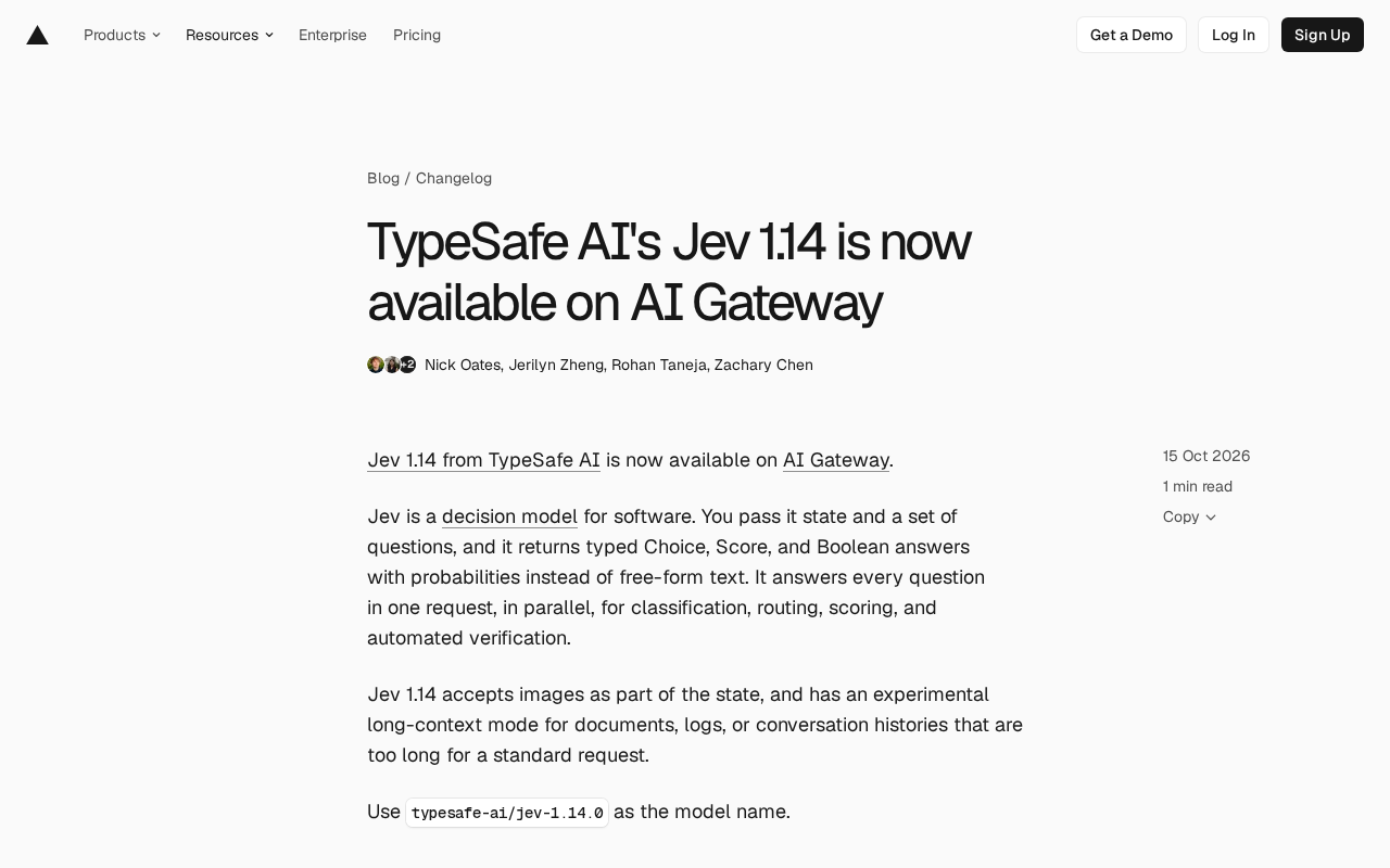 TypeSafe AI发布Jev 1.14:决策模型登录AI Gateway,新增图像与长上下文支持