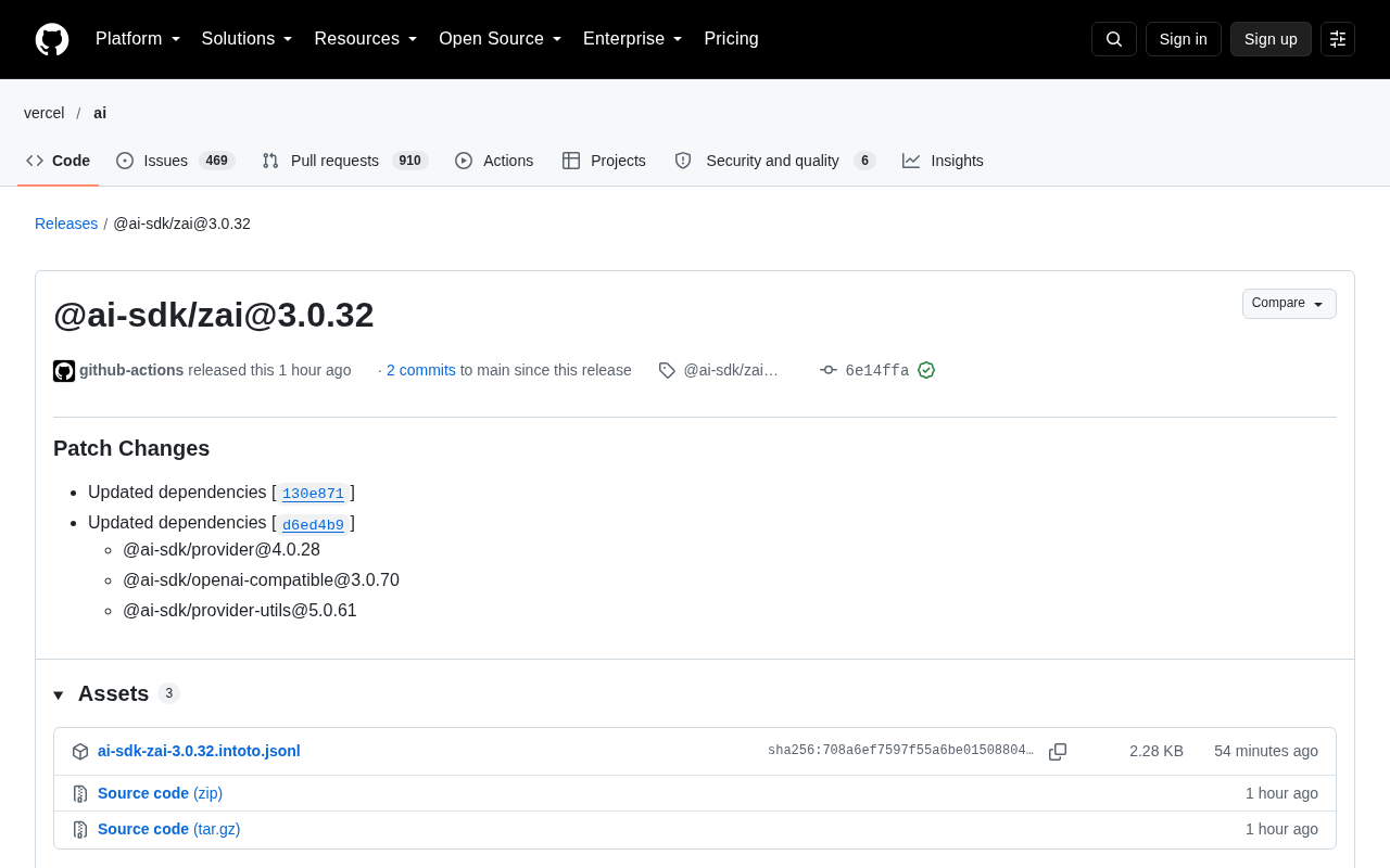 @ai-sdk/zai 3.0.32 Patch Release: Dependency Upgrade Analysis