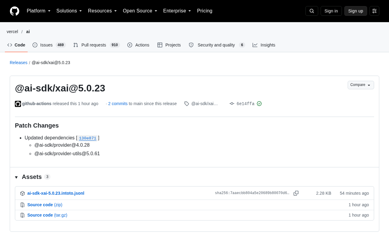 @ai-sdk/xai 5.0.23 Patch Release: Dependency Chain Update Breakdown