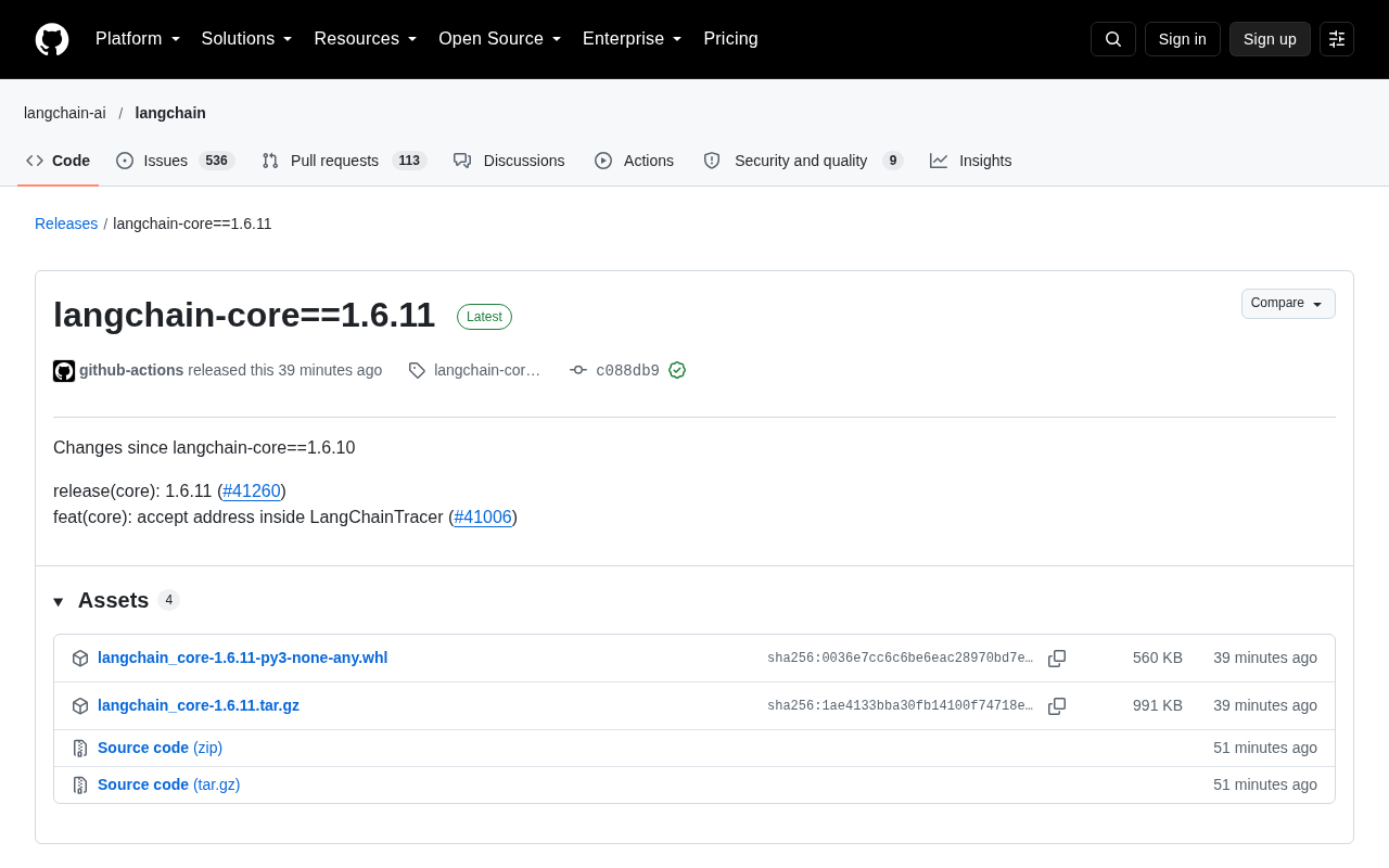 LangChain Core 1.6.11 Released: Tracer Now Supports Address Configuration