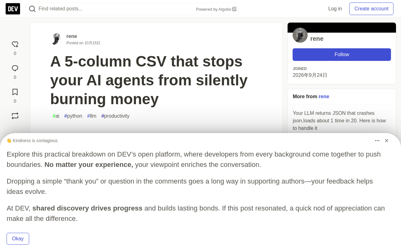 Track AI Agent Costs with a 5-Column CSV and Stop the Silent Money Drain