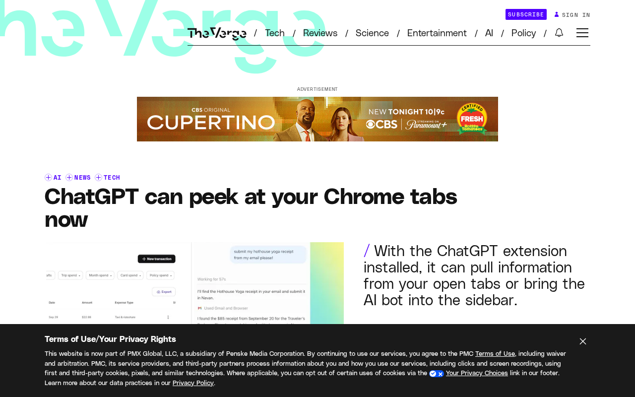 ChatGPT 现在能读取你的 Chrome 标签页了