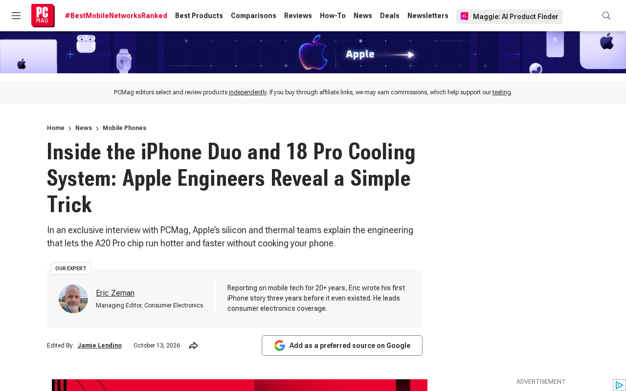 苹果在iPhone Duo铰链中嵌入石墨散热管