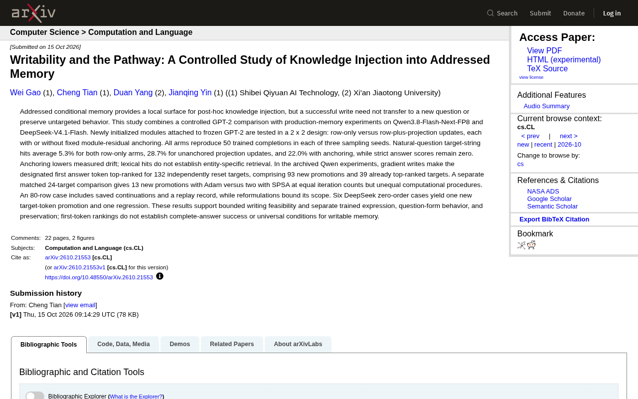 rss source: Writability and the Pathway: A Controlled Study of Knowledge Injection into Addressed Memory