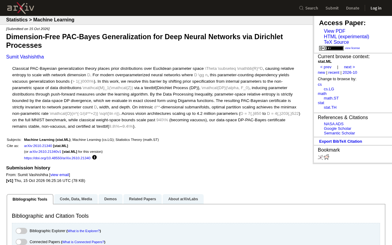 Beyond Parameter Counting: Dimension-Free PAC-Bayes Generalization Bounds for Deep Networks via Dirichlet Processes