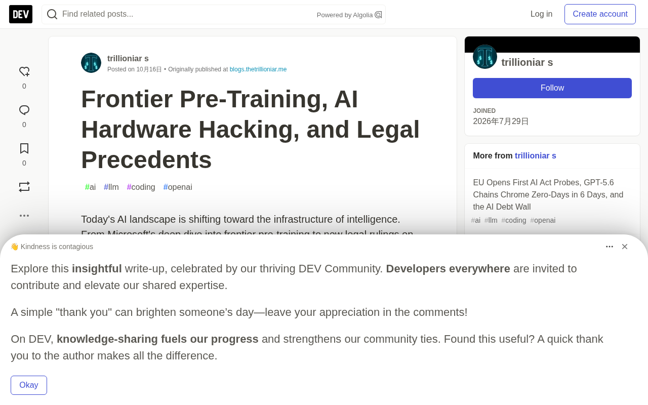 Frontier Pre-training, AI Hardware Reverse Engineering, and New Developments in AI Legal Precedents