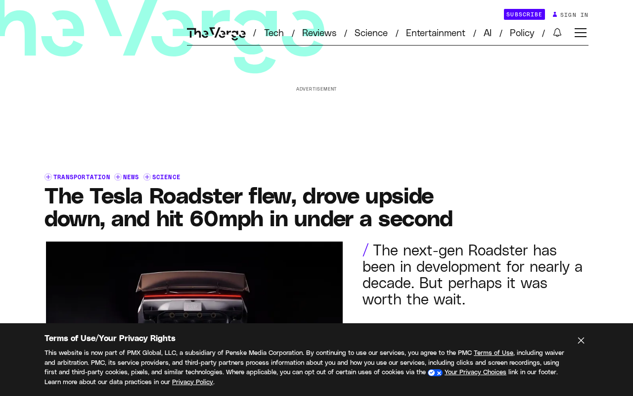 特斯拉Roadster飞天、倒挂驾驶,零百加速破一秒