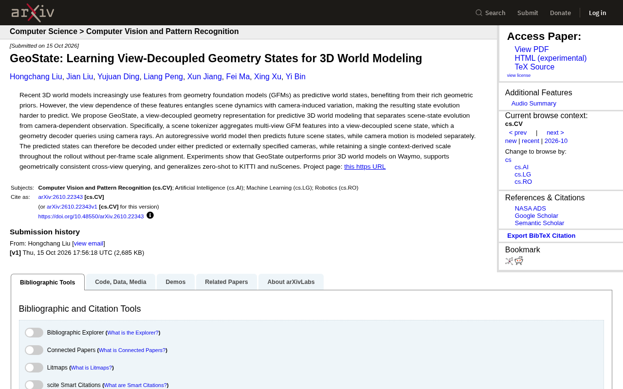 GeoState: View-Decoupled Geometric State Learning for 3D World Modeling