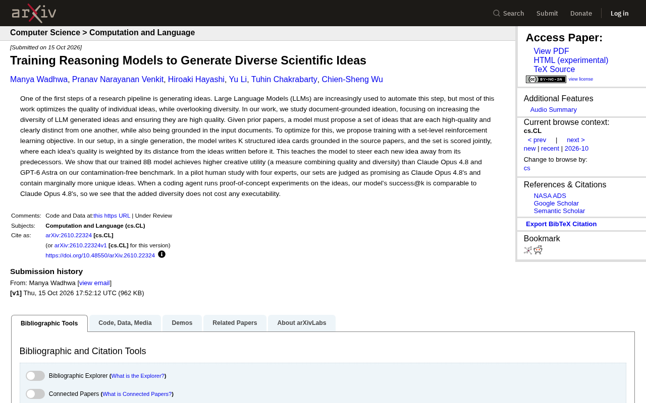 Training LLMs with Set-Level Reinforcement Learning to Generate Diverse Scientific Ideas