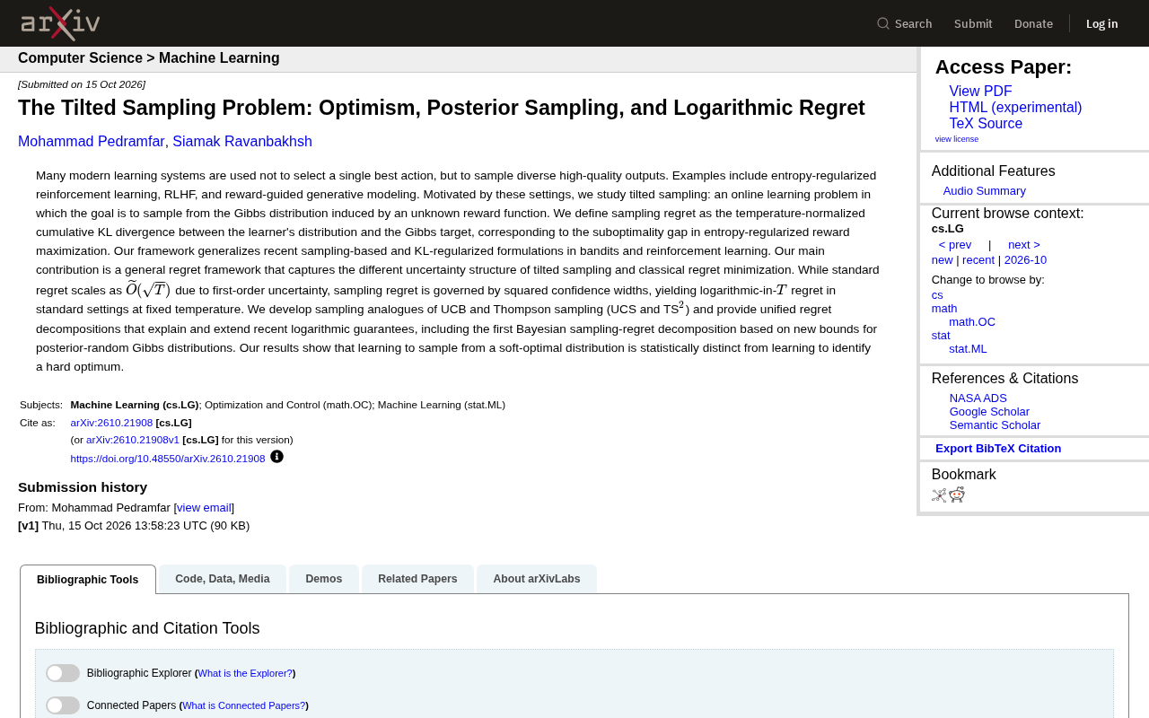 The Tilted Sampling Problem: Optimistic and Posterior Sampling Achieve Logarithmic Regret