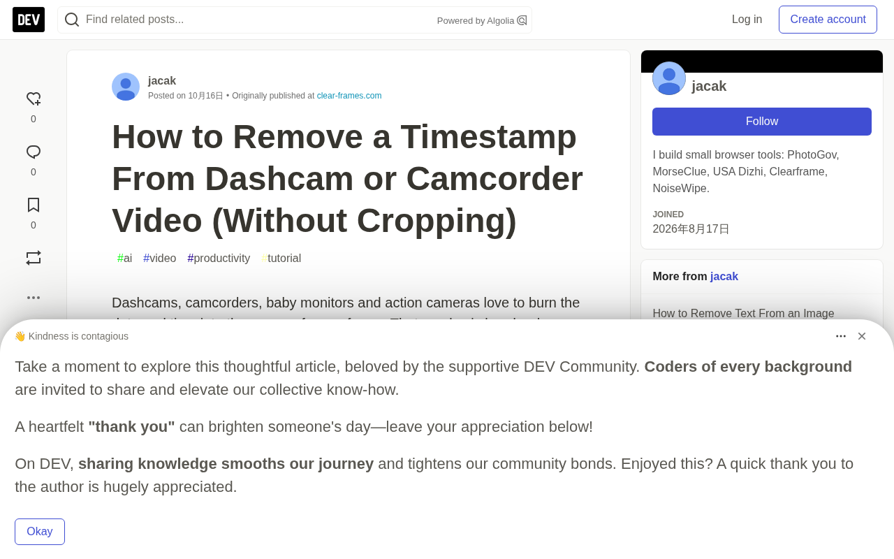 How to Remove a Timestamp From Dashcam Video Without Cropping