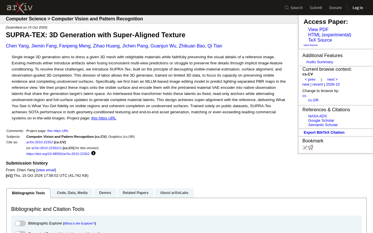 SUPRA-TEX: Super-Aligned Textures for High-Fidelity Single-Image 3D Generation