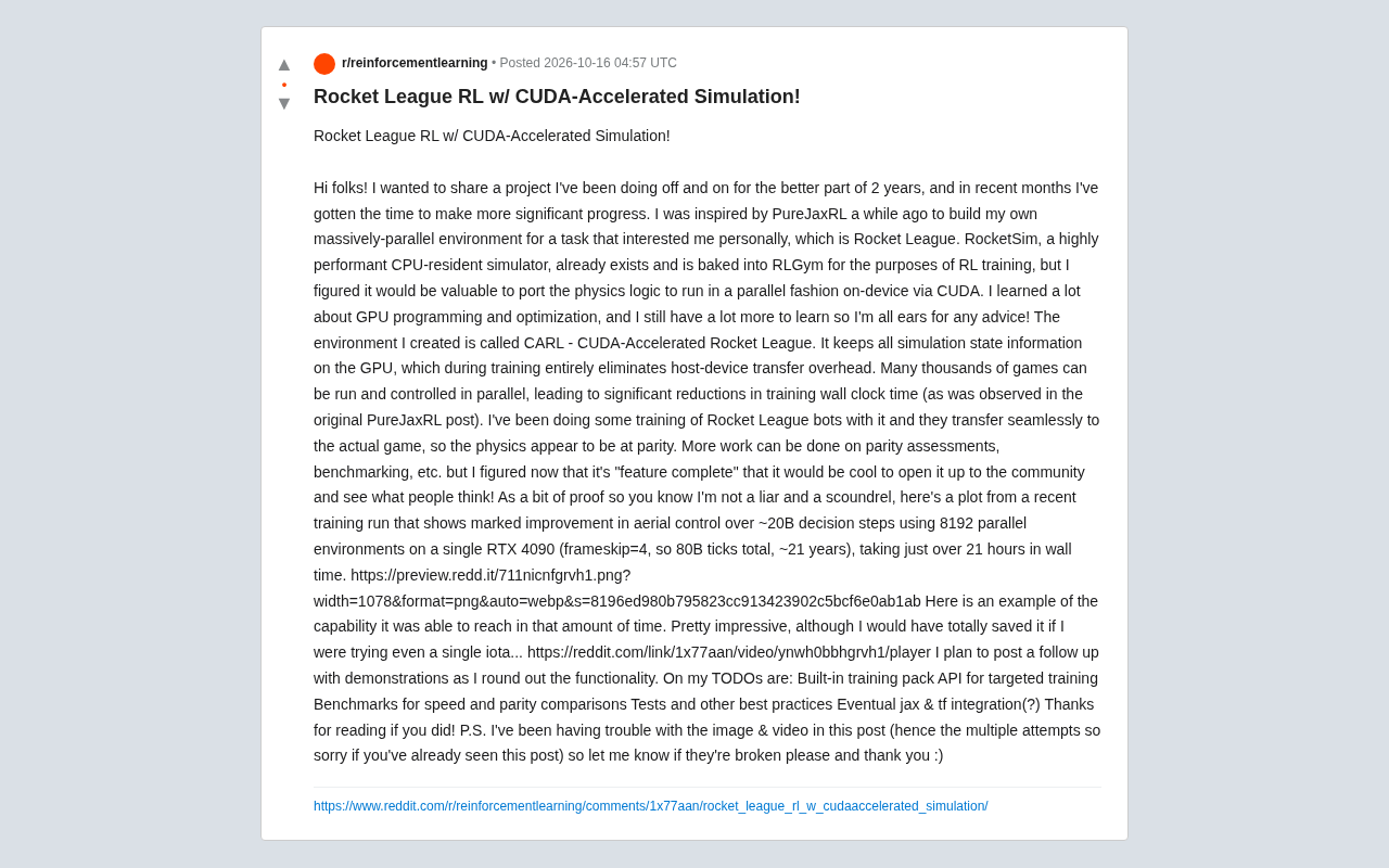 CUDA加速的火箭联盟RL模拟器:单卡RTX 4090训练20B步