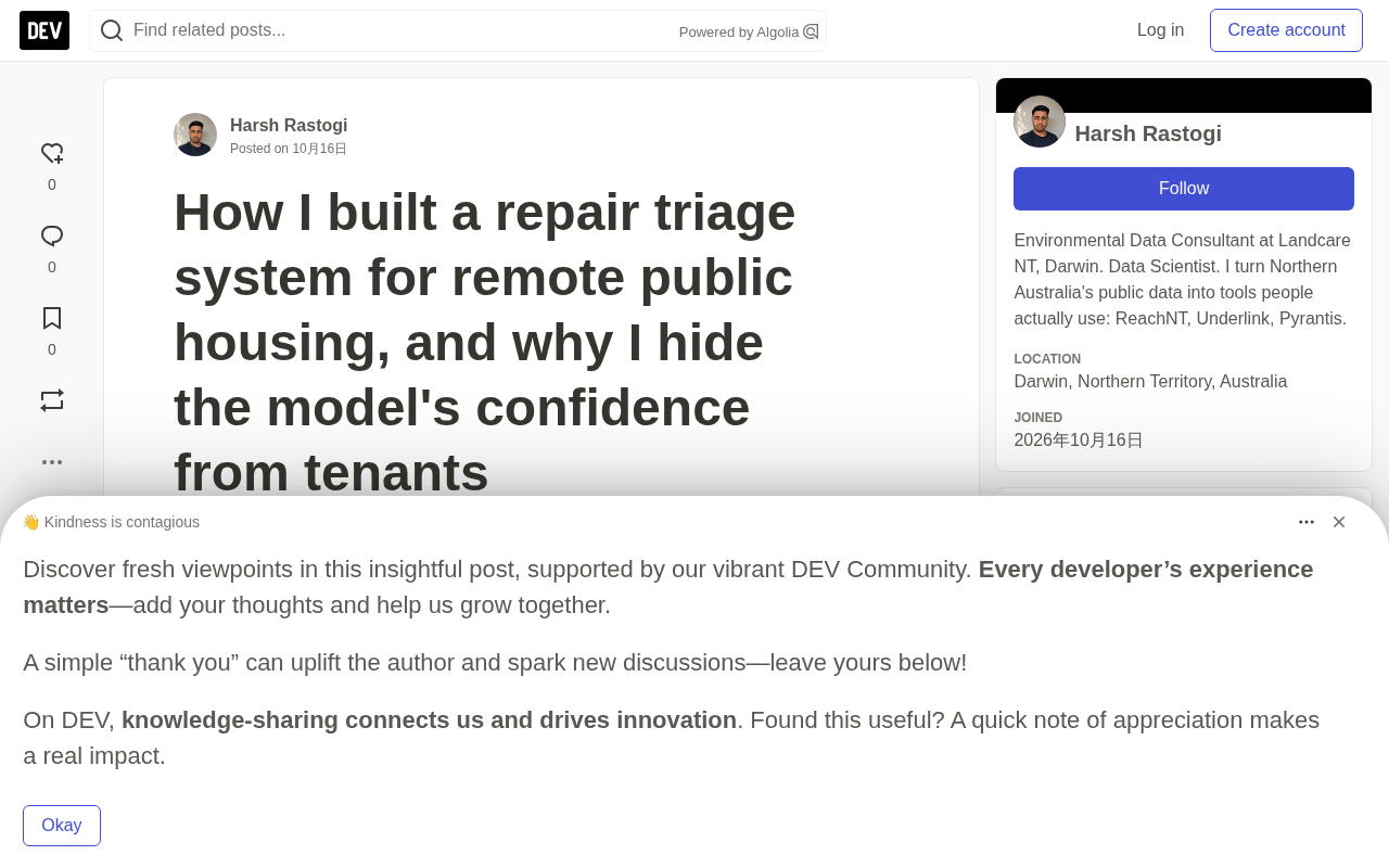 Remote Public Housing Repair Triage: Why I Hide Model Confidence from Tenants