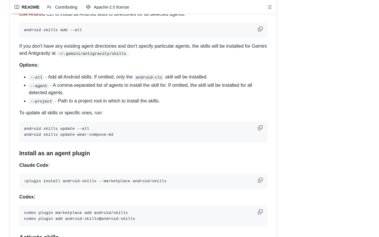 github source: android/skills