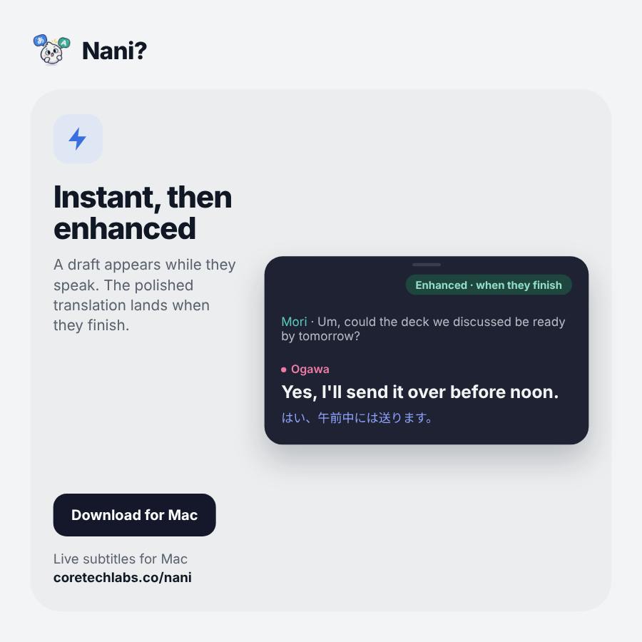 NANI??? : The Invisible Real-Time Translator on Mac That Ends Video Call Confusion