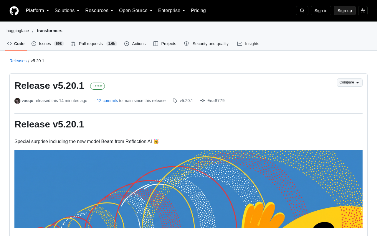 Hugging Face v5.20.1 Released: Integrates Reflection AI's New Model Beam