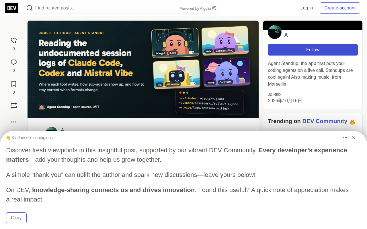 Decoding the Undocumented Session Logs of Claude Code, Codex, and Mistral Vibe
