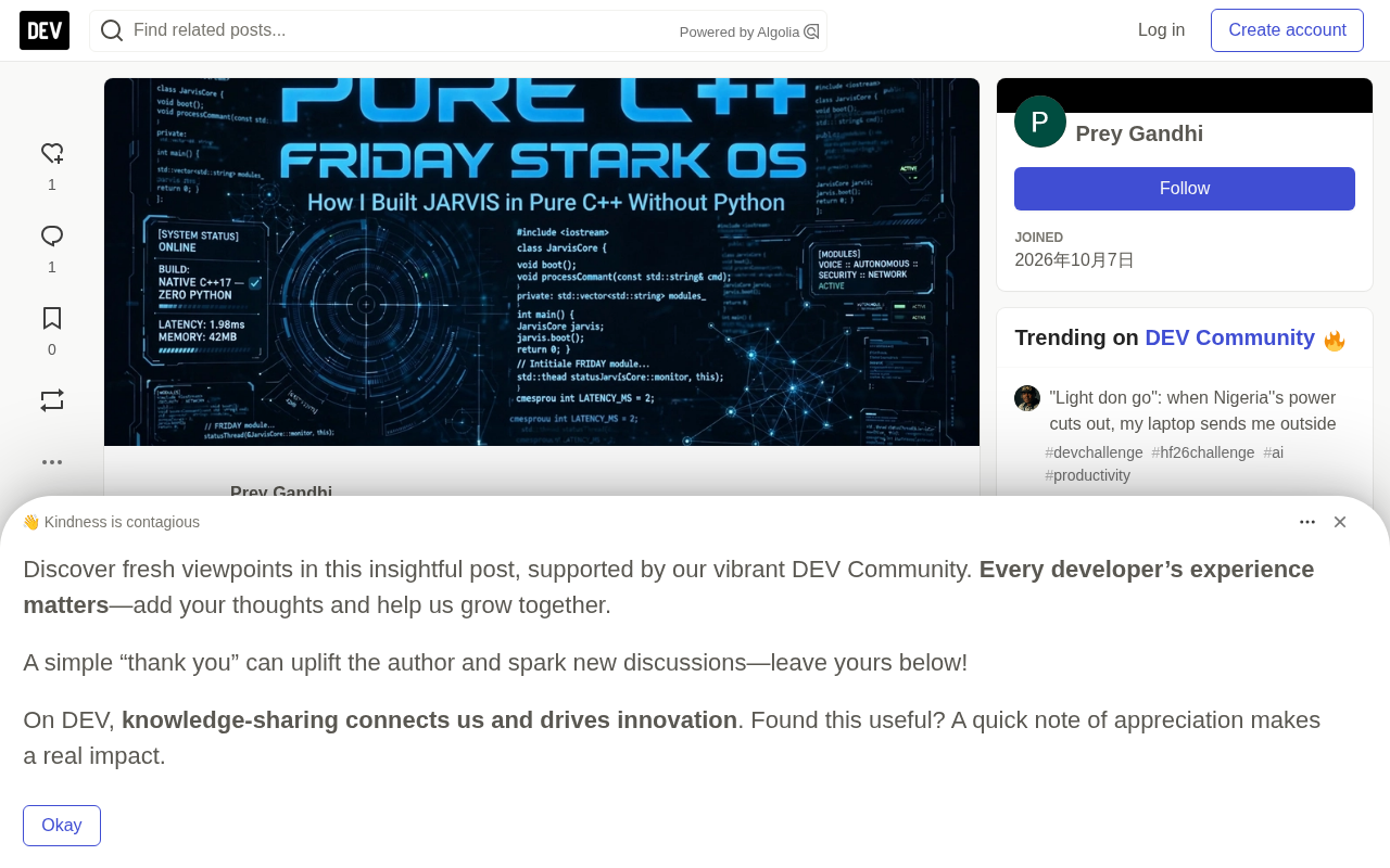 Pure C++ AI Voice Assistant Built from Scratch: Offline, Sub-Second Launch, No Python Required