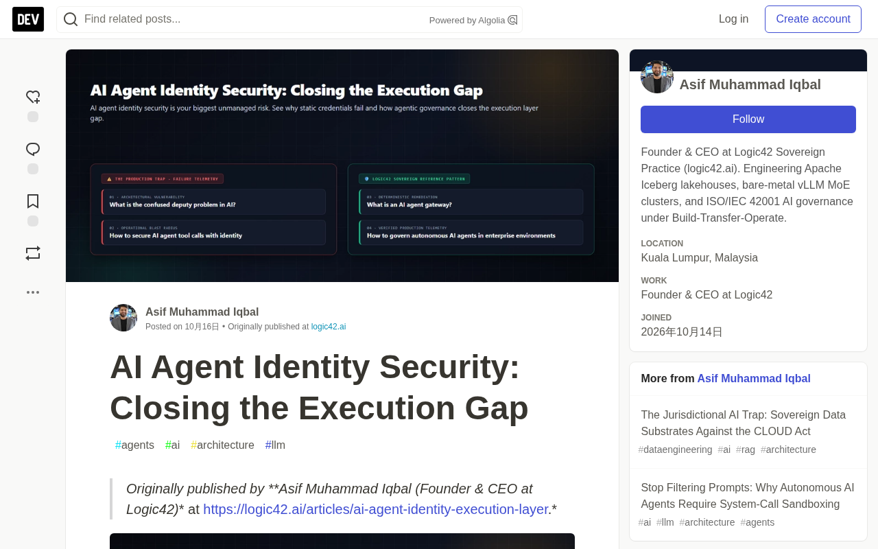 AI Agent Identity Security: Closing the Execution Gap — Architecture Brief