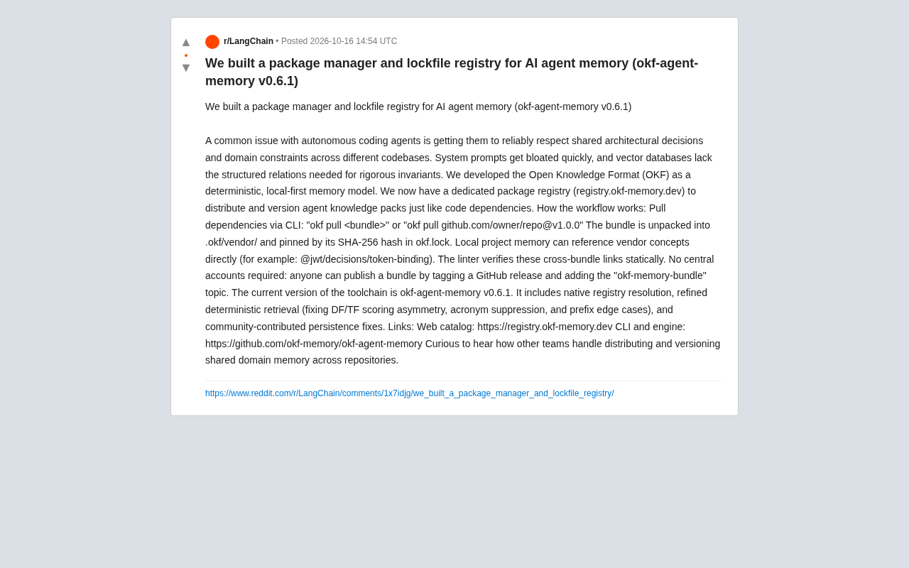 OKF: A Package Manager and Lock File for AI Agent Memory