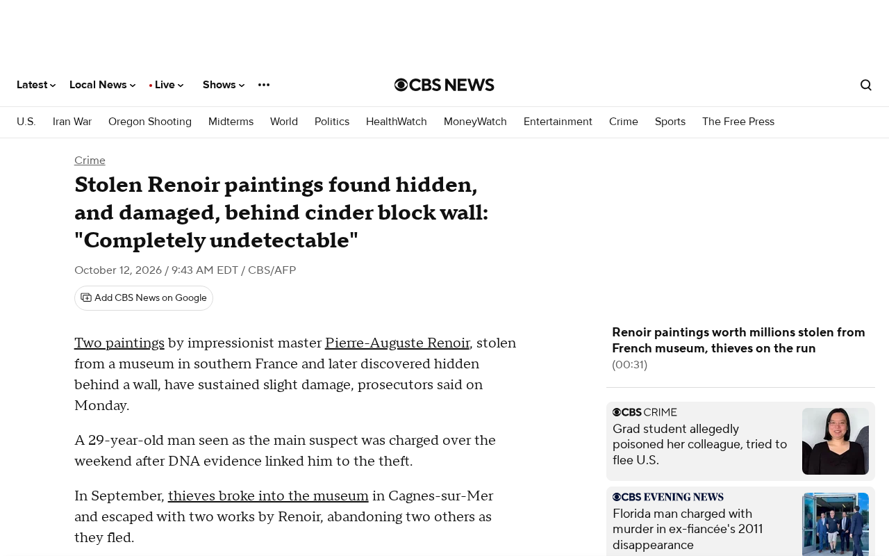 rss source: Stolen Renoir paintings found hidden, and damaged, behind cinder block wall