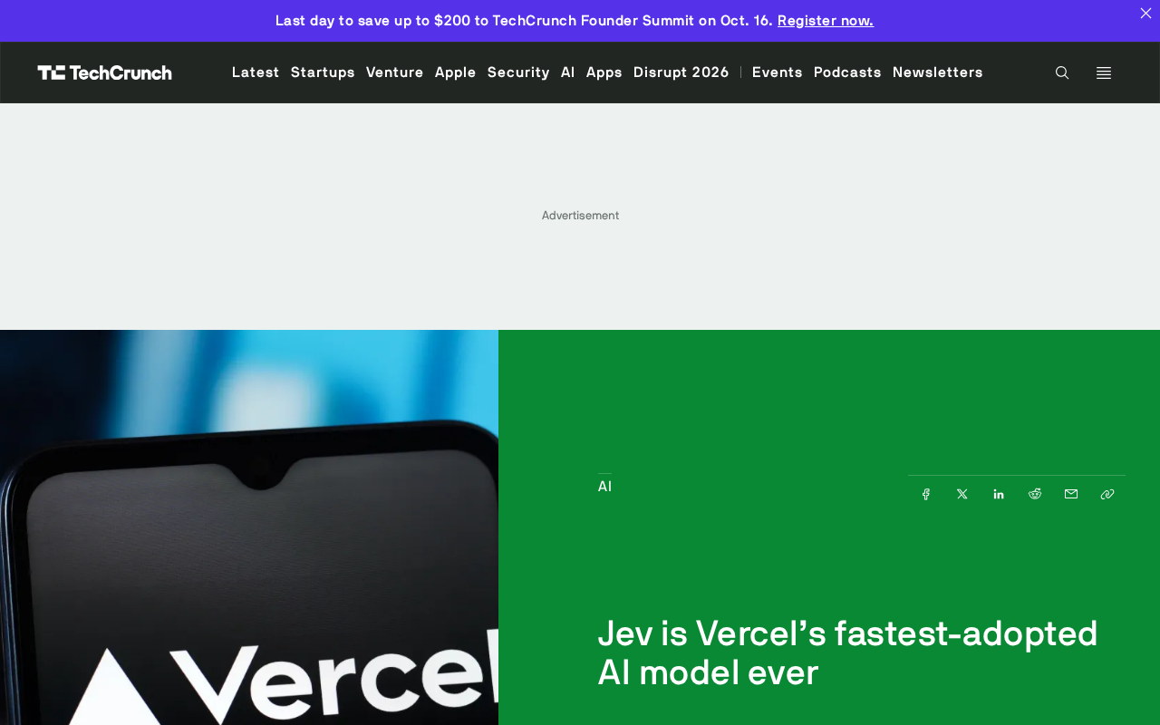 Jev 成为 Vercel 史上采纳速度最快的 AI 模型