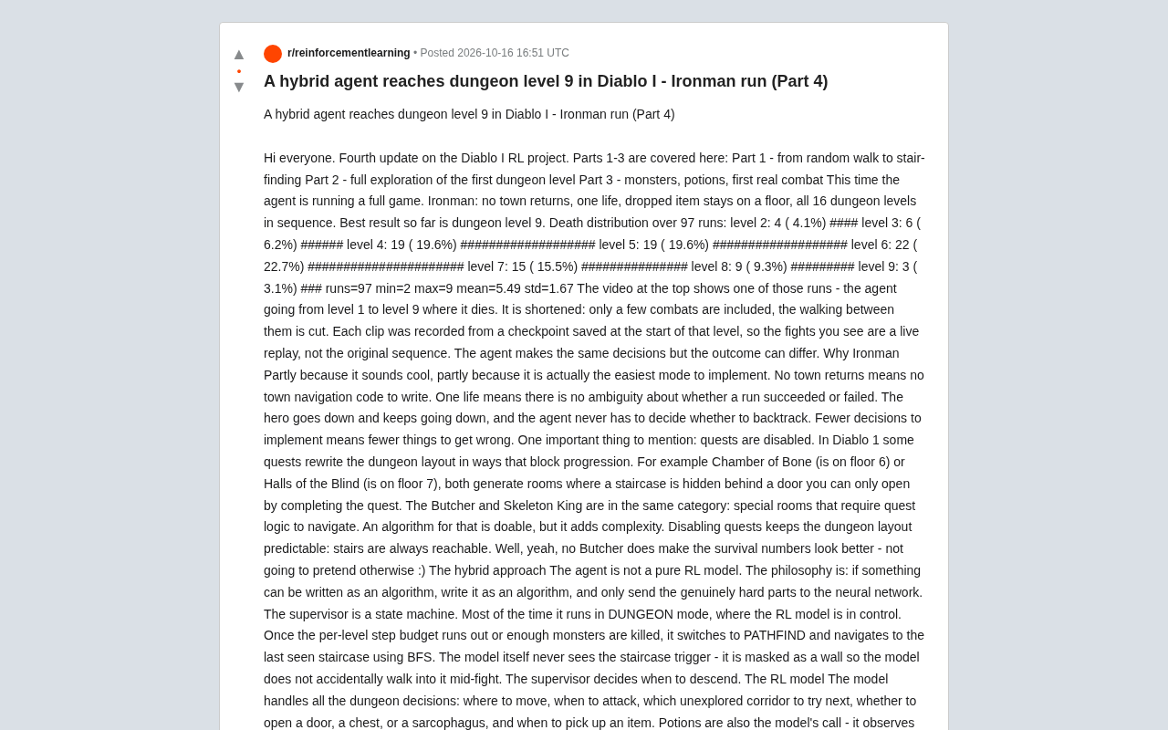 Hybrid AI Agent Clears Diablo I Ironman Mode, Reaches Level 9