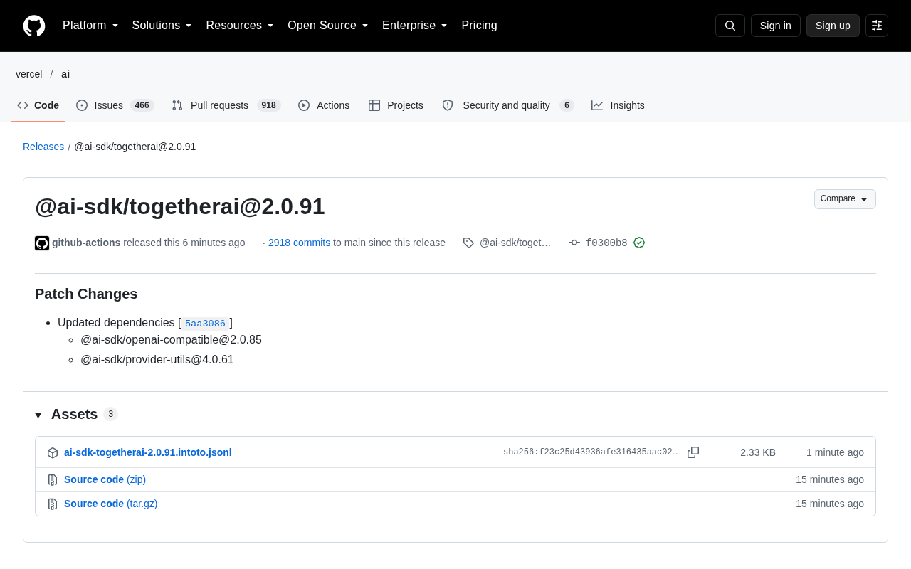 AI SDK's TogetherAI Module Updated to 2.0.91