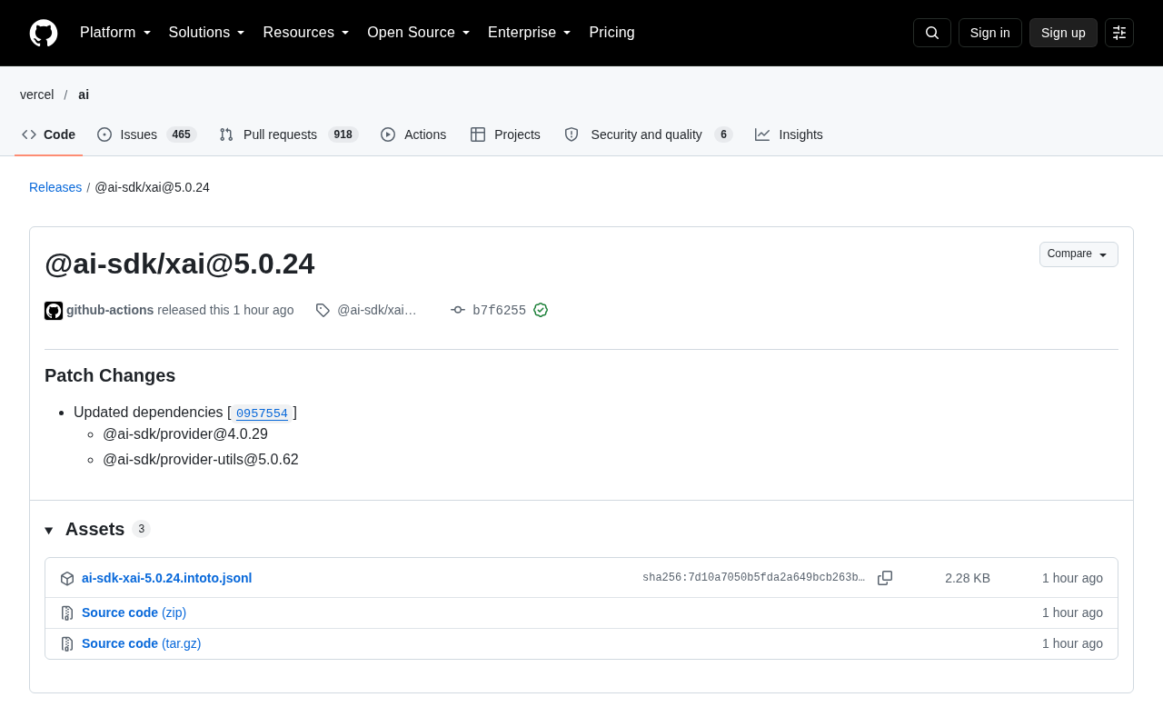 @ai-sdk/xai 5.0.24 发布:依赖补丁更新