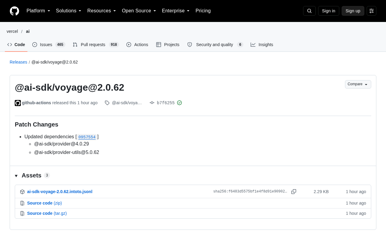 AI SDK 生态更新:Voyage 补丁发布与 Provider 依赖演进