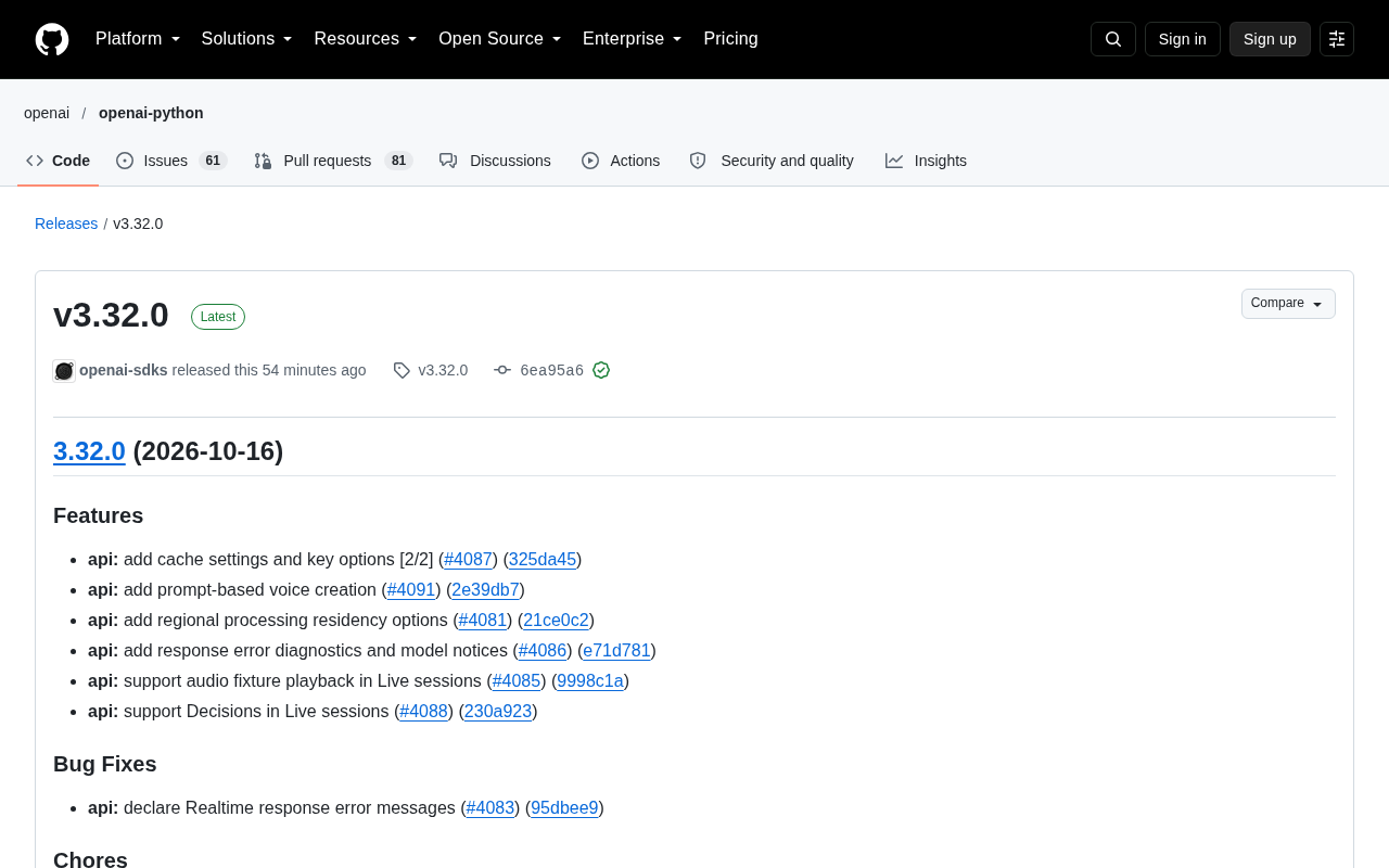 OpenAI SDK v3.32.0 发布:语音创建与实时会话能力升级