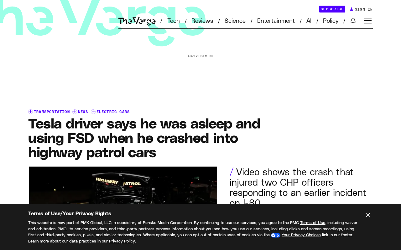 Tesla Driver Says He Fell Asleep on FSD and Crashed into Police Car