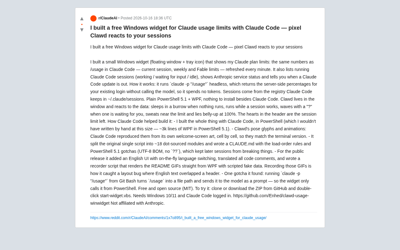 Free & Open Source! Claude Code Usage Monitoring Windows Widget: Pixel Clawd Reacts in Real Time
