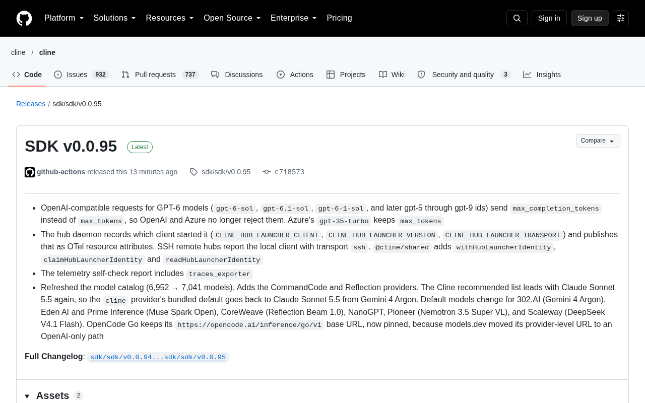 Cline SDK v0.0.95 Update: GPT-6 Compatibility Fix and Hub Telemetry Identity
