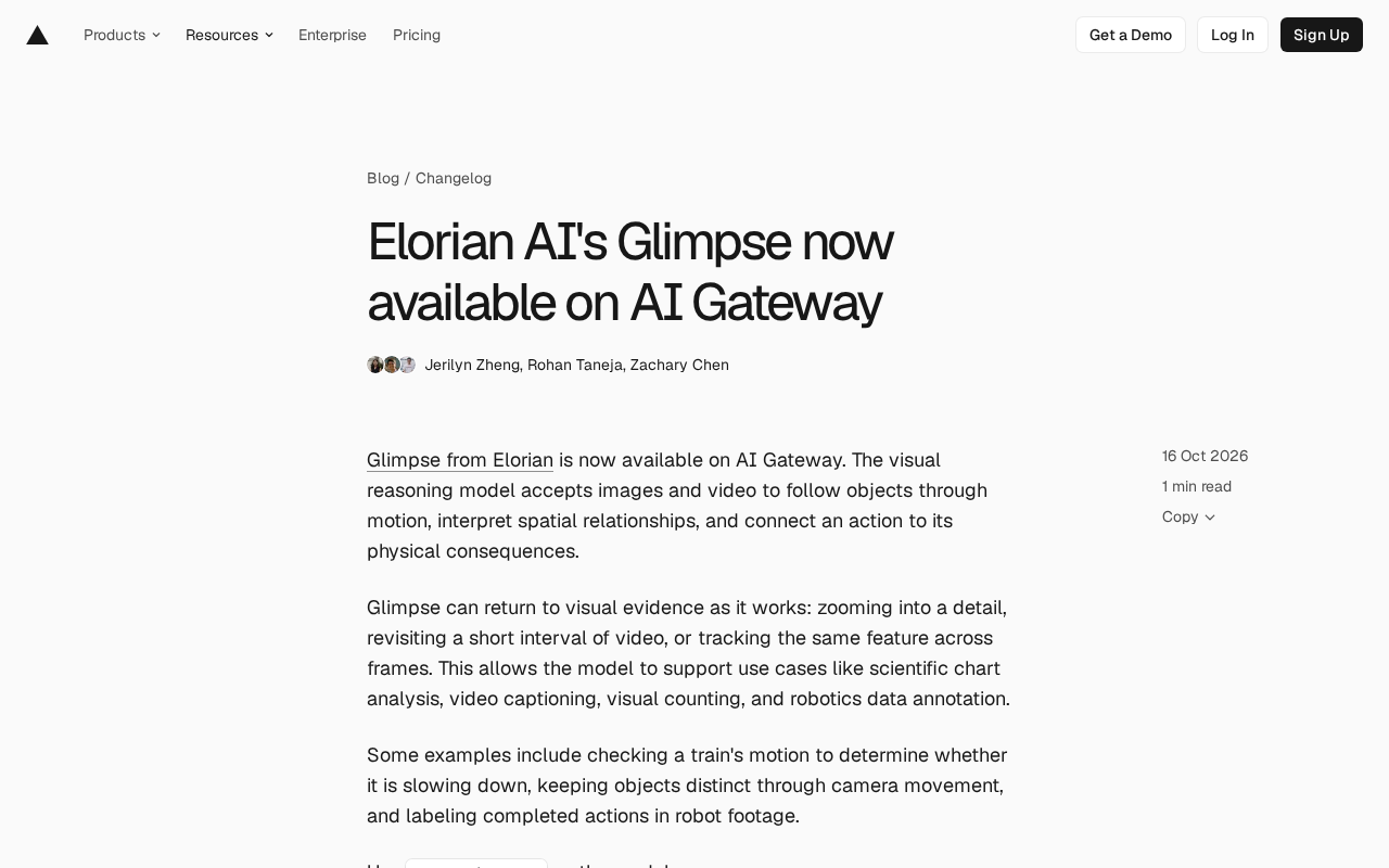 Elorian Glimpse视觉推理模型登陆AI Gateway