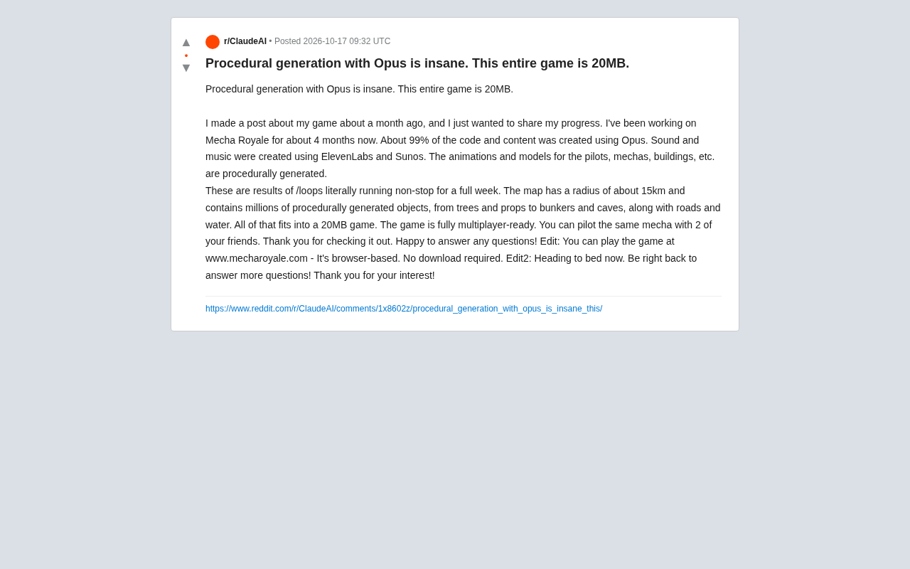 20MB的机甲大逃杀:Opus程序化生成如何颠覆游戏开发