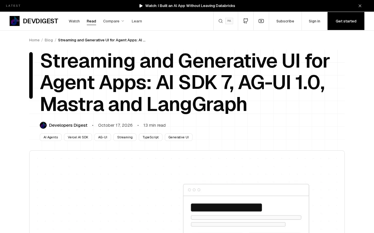 AI SDK 7 and AG-UI 1.0: A New Paradigm for Streaming and Generative UI in Agent Applications