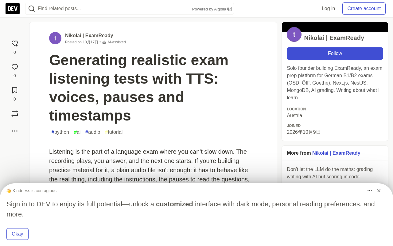 Generating Realistic Exam Listening with TTS: Multi-Voice, Pauses, and Timestamps Explained