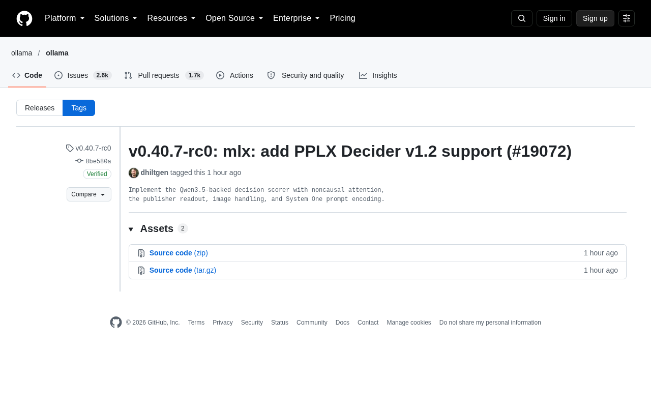 Ollama v0.40.7-rc0 加入 PPLX Decider v1.2 支持