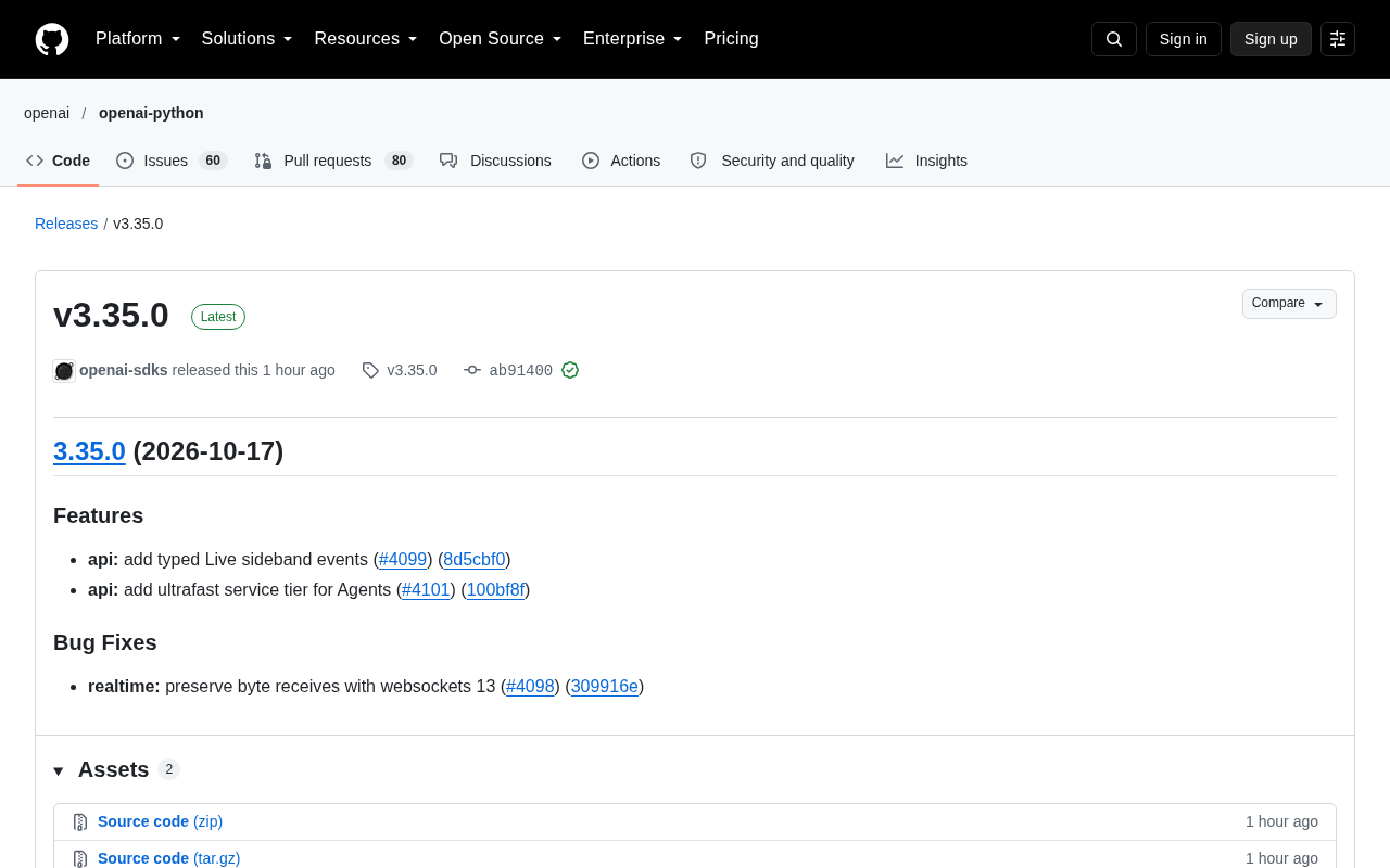 OpenAI SDK v3.35.0 Update: Agents Gains Ultrafast Service Tier