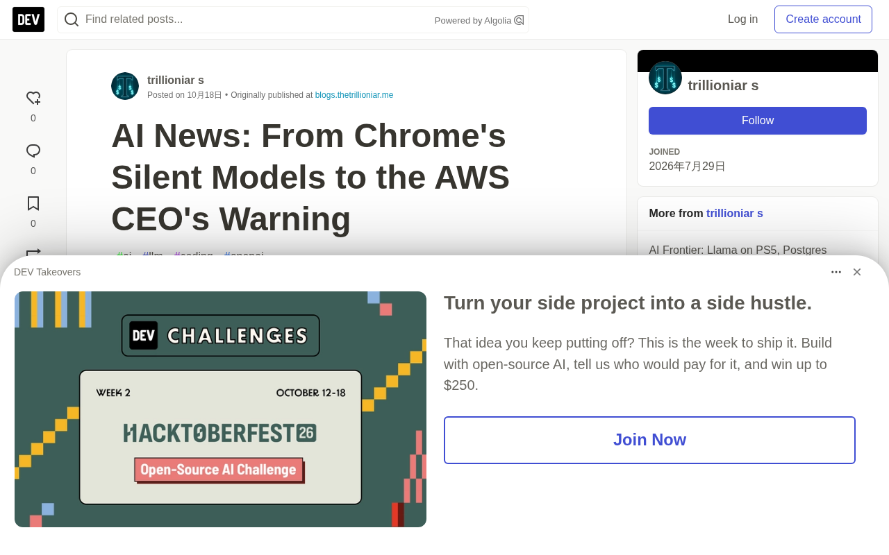 Chrome's Silent 4GB Model Install Sparks Controversy, AWS CEO Warns Against Replacing Junior Employees with AI