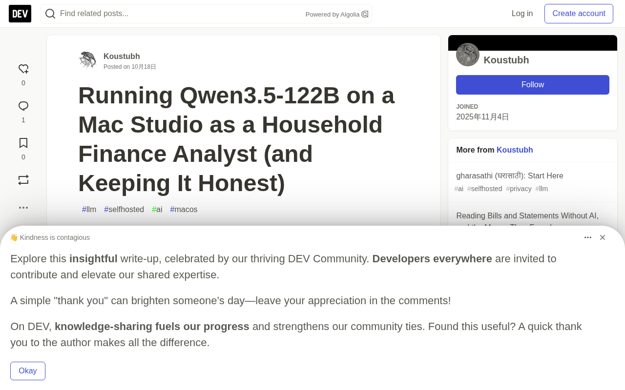 Mac Studio Tested: Running a 122B Model as a Household Finance Analyst
