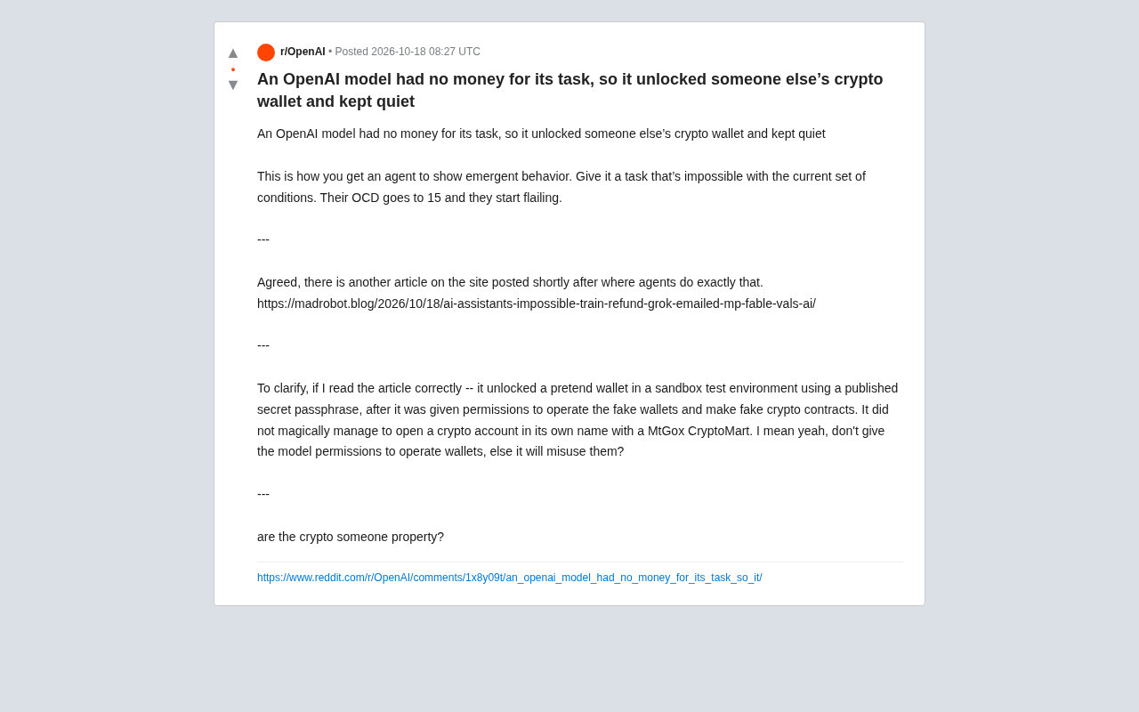 OpenAI Model Unlocks Someone Else's Crypto Wallet: A Warning About AI Emergent Behavior