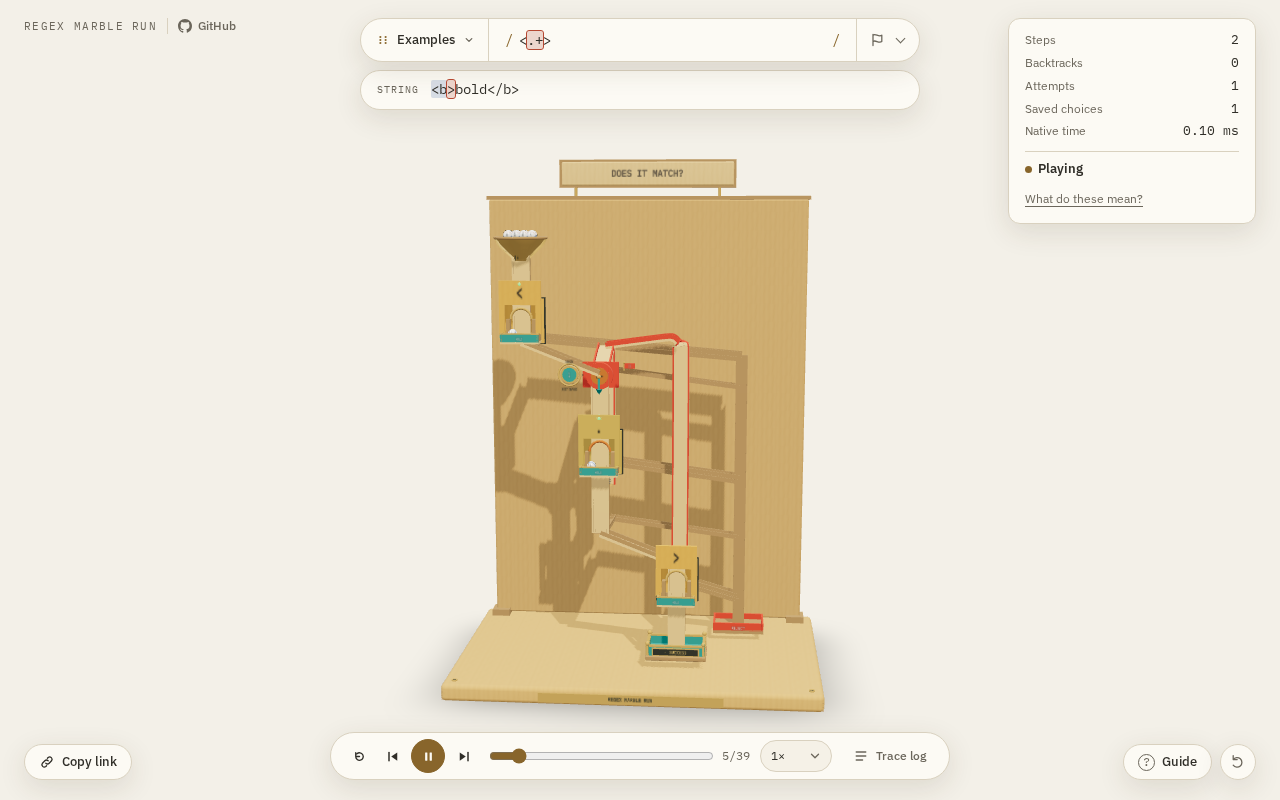 Regular Expressions Turned Into a 3D Marble Track: A New Take on Visual Learning