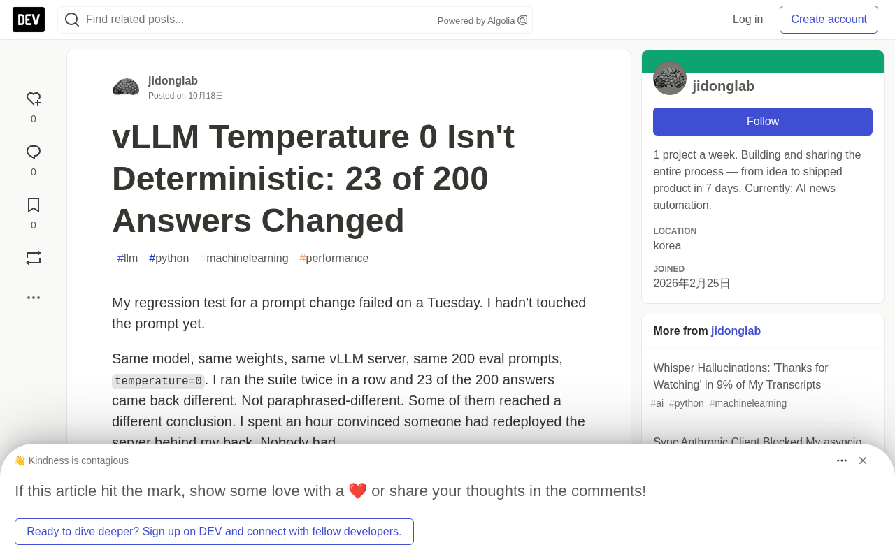 vLLM temperature=0 Is Not Deterministic: 23 of 200 Evaluation Answers Flip