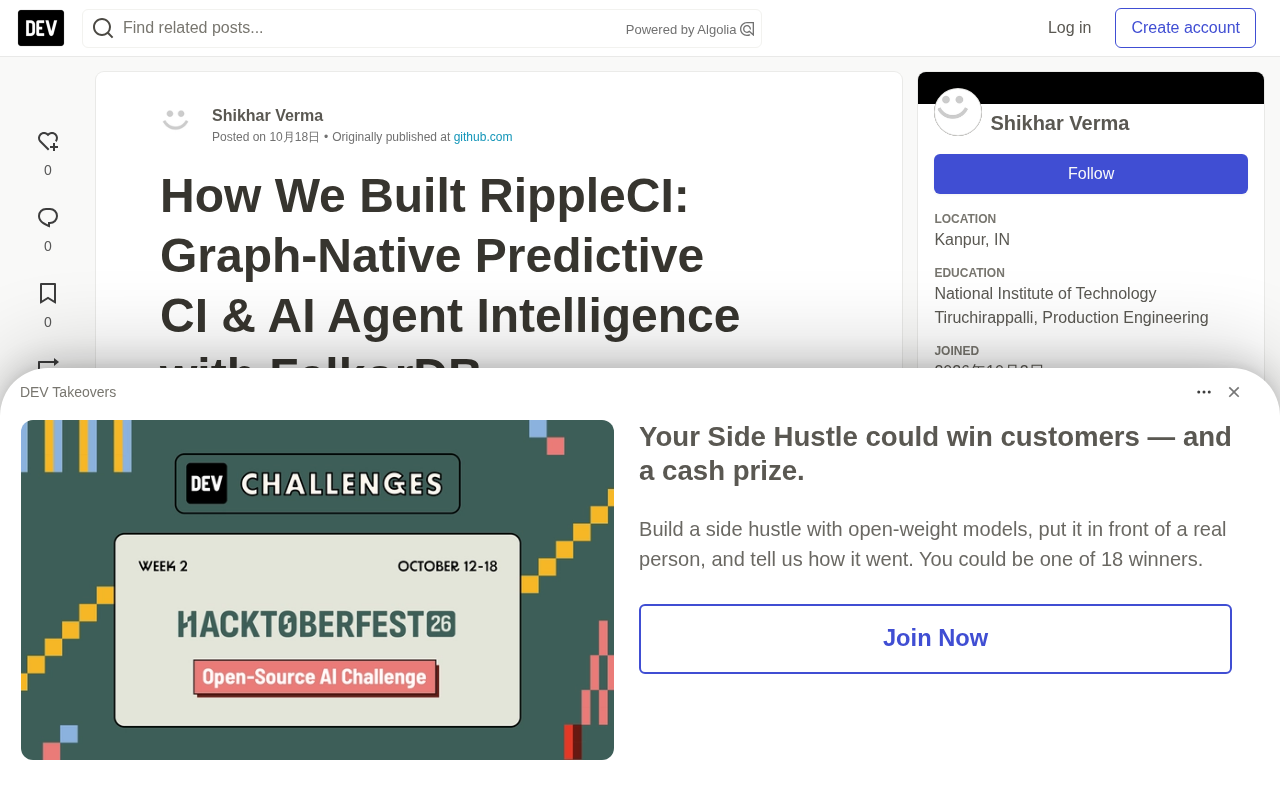 Graph-Native Predictive CI: How RippleCI Cuts Build Times by 68% with FalkorDB