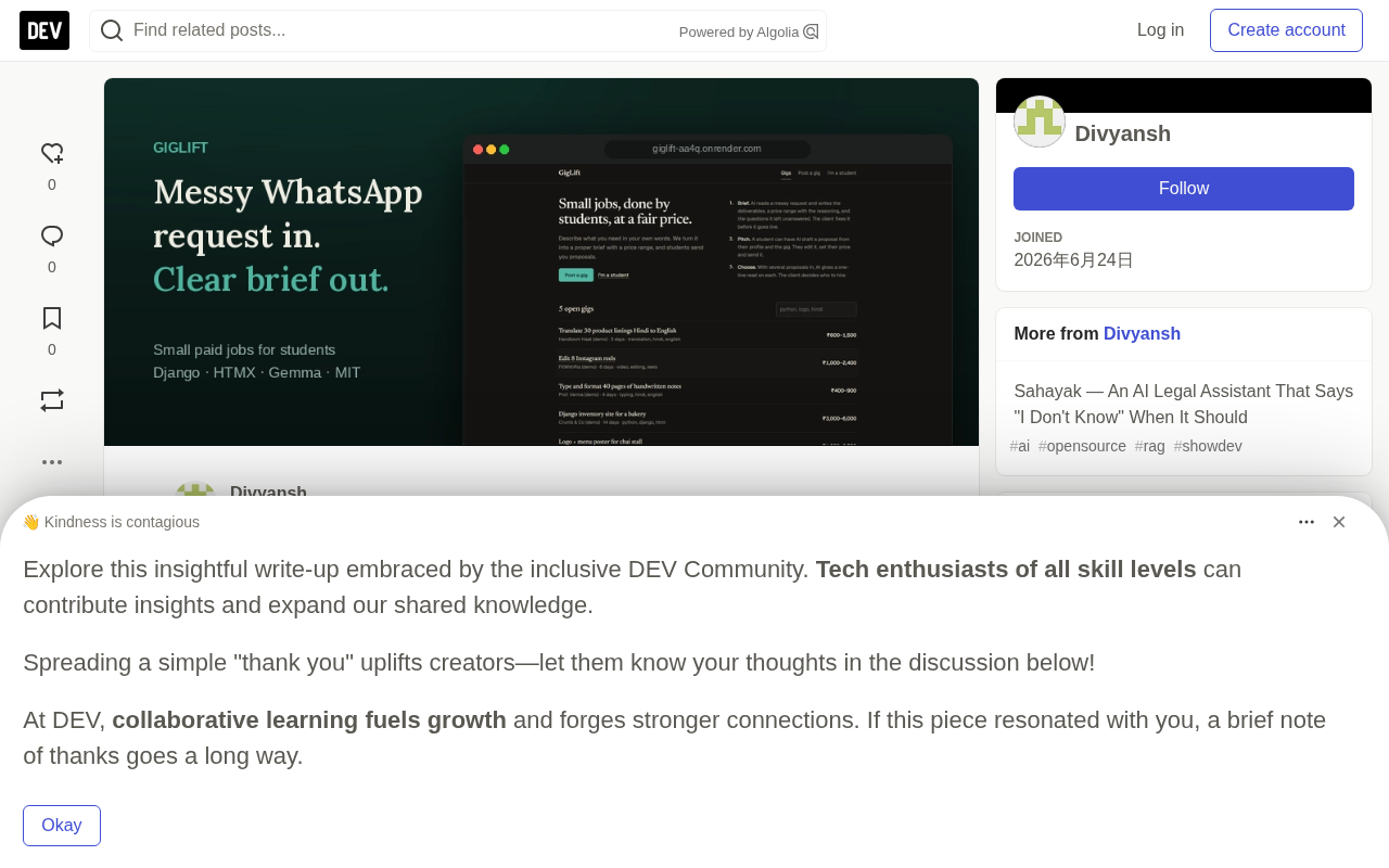 GigLift: Using Gemma to Turn Hinglish Messages into Clear Task Briefs