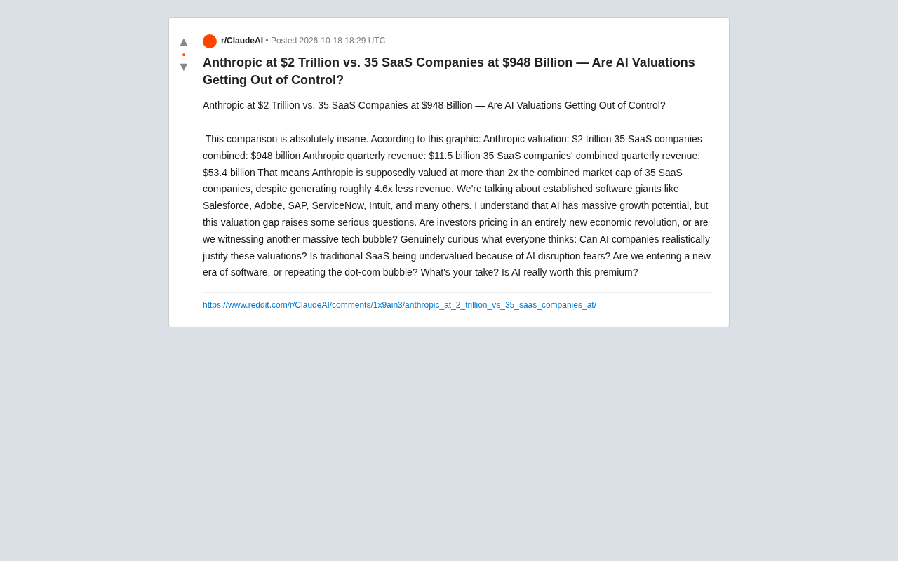 Anthropic估值2万亿 vs 35家SaaS公司9480亿:AI泡沫重现?